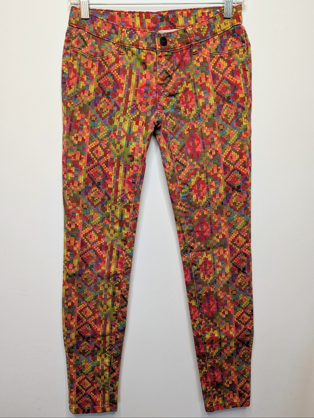 Y2K Ultra Low Rise Kaleidoscope Rainbow Multi Color Stretchy Denim Skinny Jeans